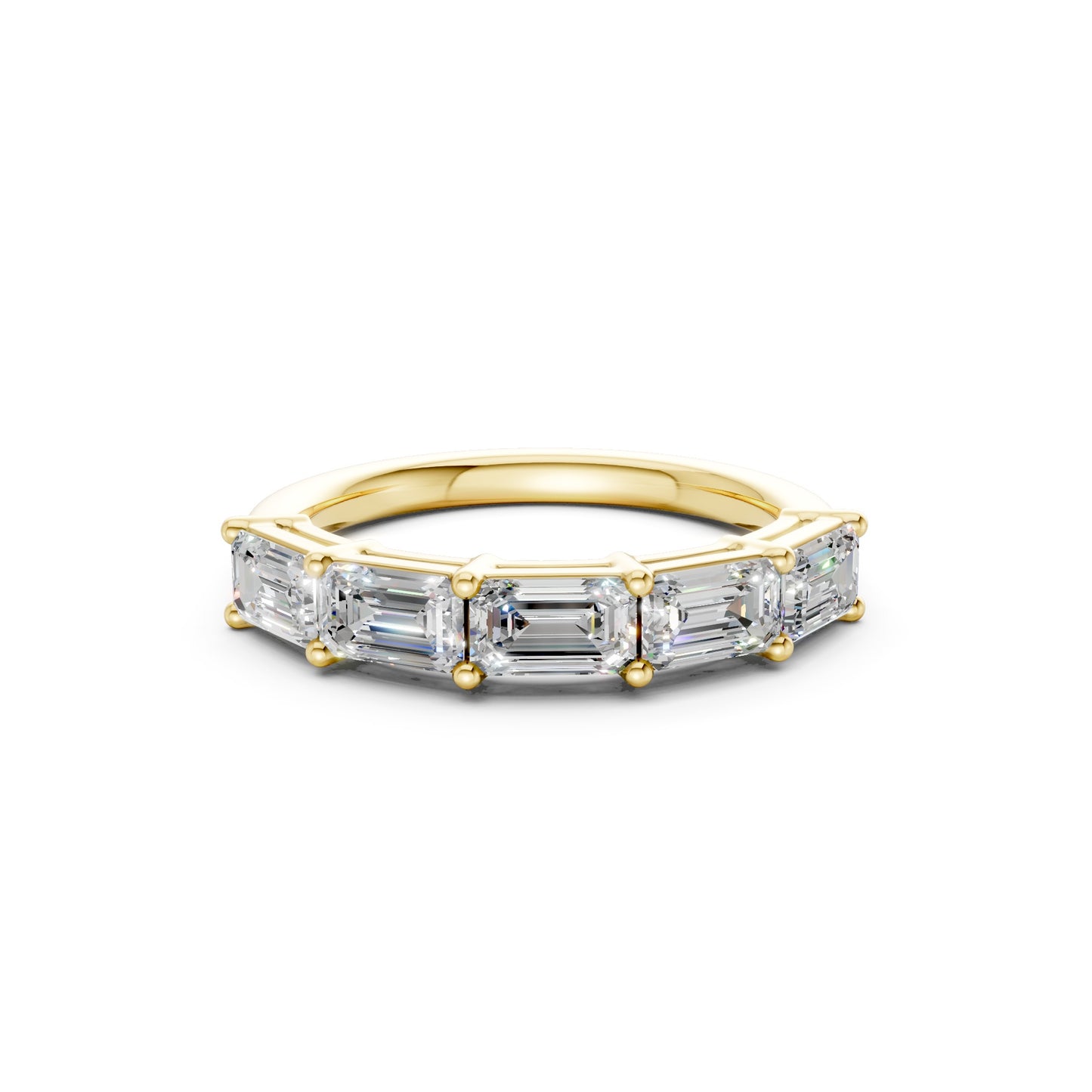 emerald cut five-stone diamond band in yellow gold
