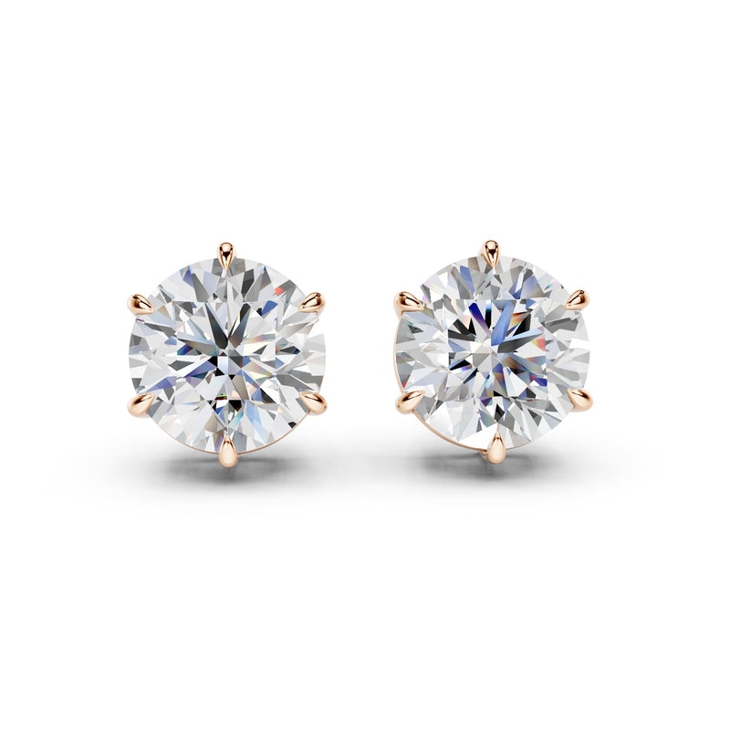 Vienna Round Diamond Six-Prong Crown-Set Stud Earrings in 14K Rose Gold by Ring Premier