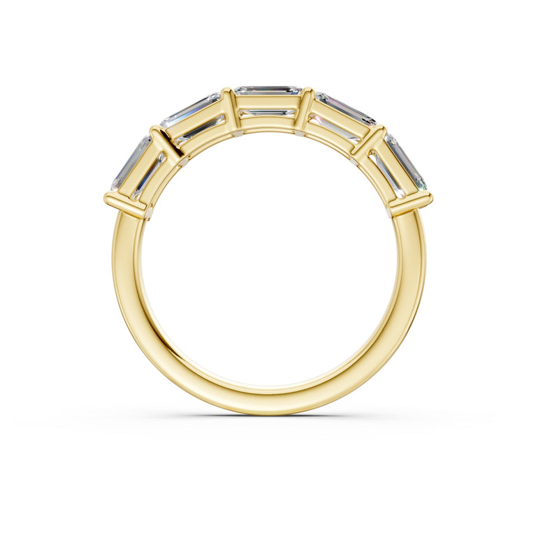 emerald cut five-stone diamond band in yellow gold
