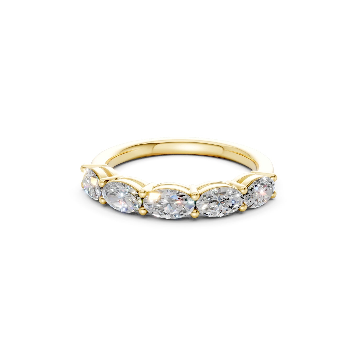 oval five-stone lab diamond band in yellow gold
