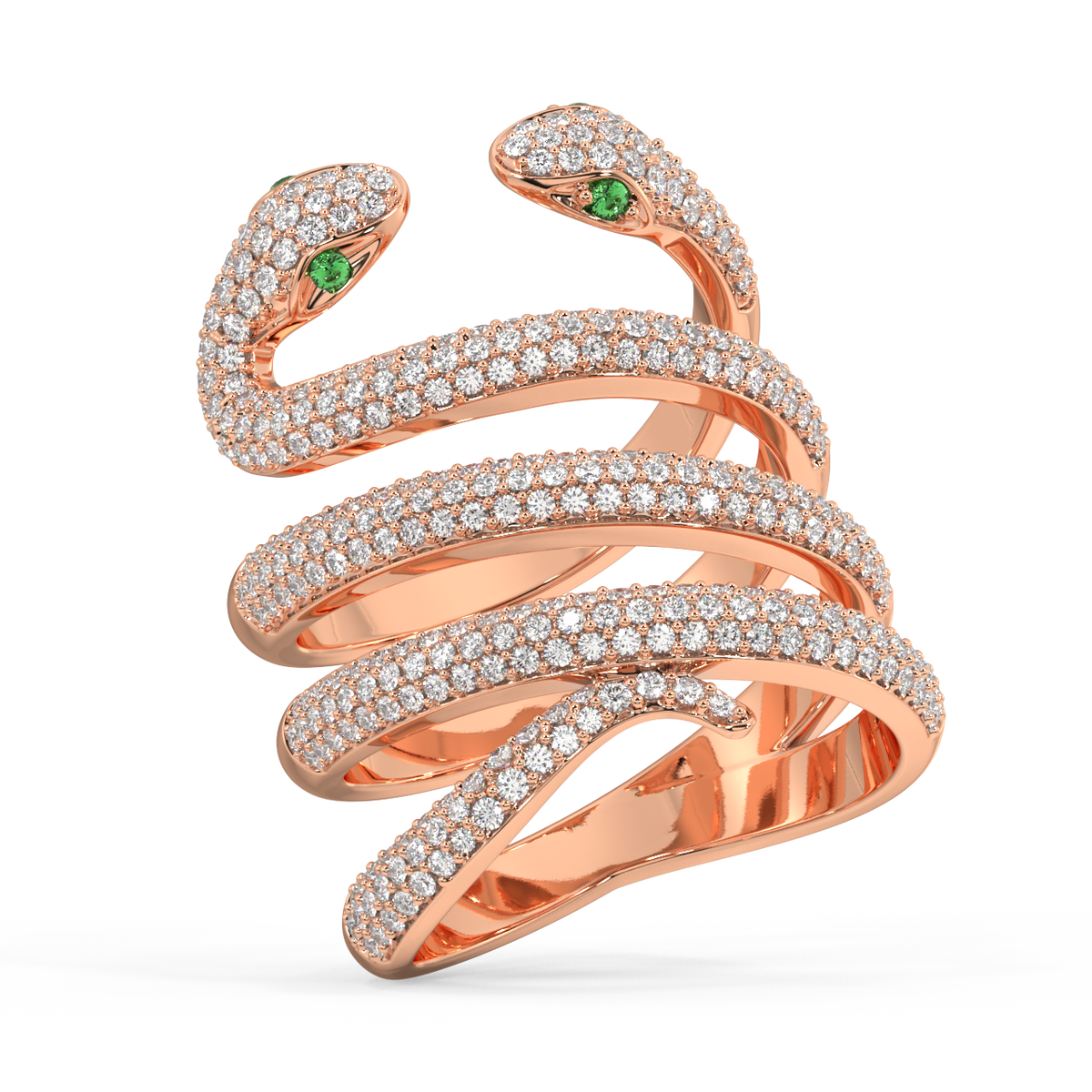 Twin Gilded Serpent Round Diamond Ring