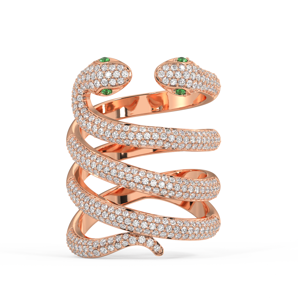 Twin Gilded Serpent Round Diamond Ring