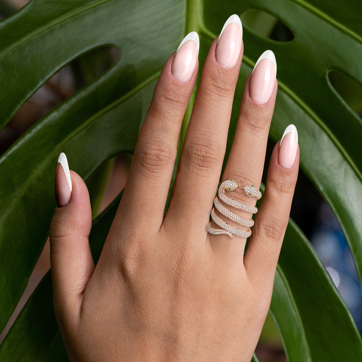 Twin Gilded Serpent Round Diamond Ring