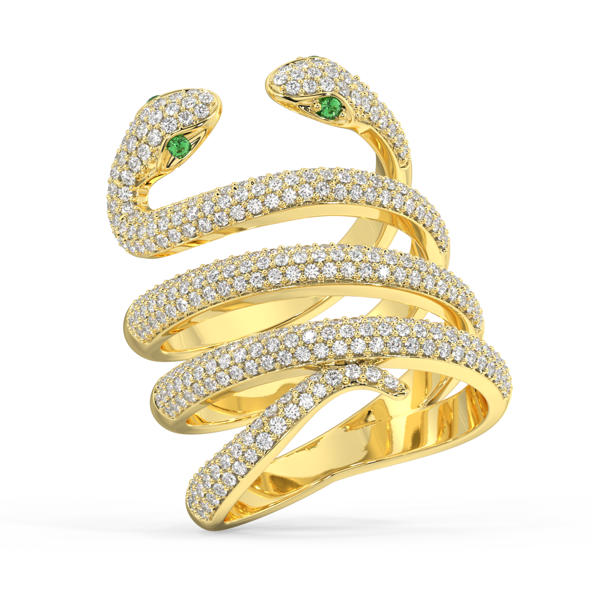 Twin Gilded Serpent Round Diamond Ring