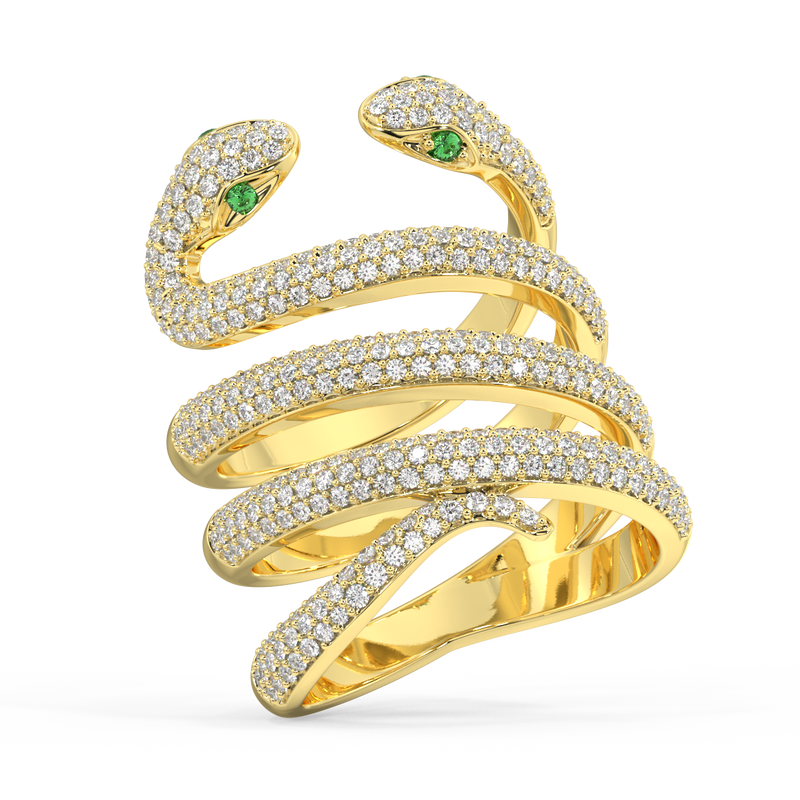 Twin Gilded Serpent Round Diamond Ring
