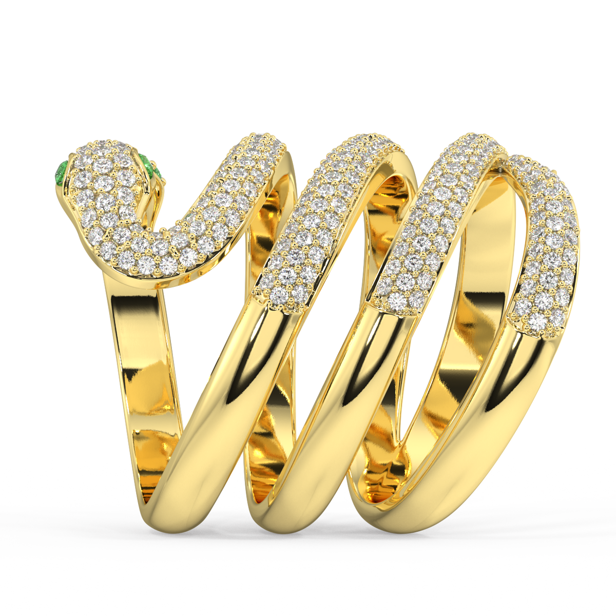 Twin Gilded Serpent Round Diamond Ring