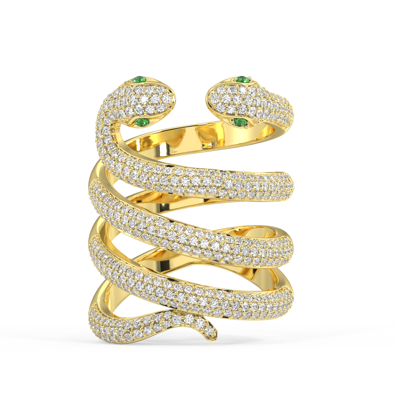 Twin Gilded Serpent Round Diamond Ring