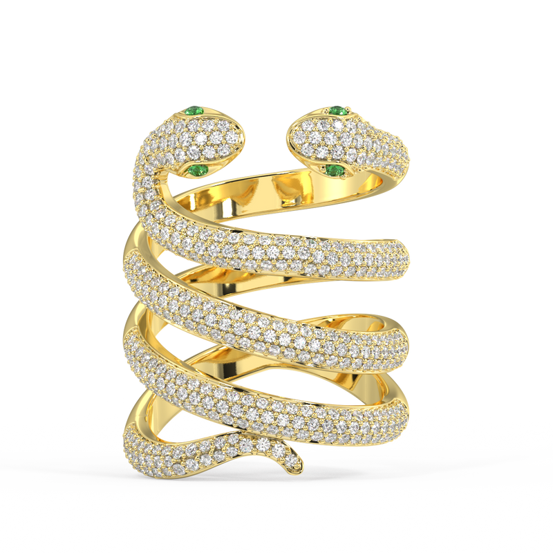 Twin Gilded Serpent Round Diamond Ring