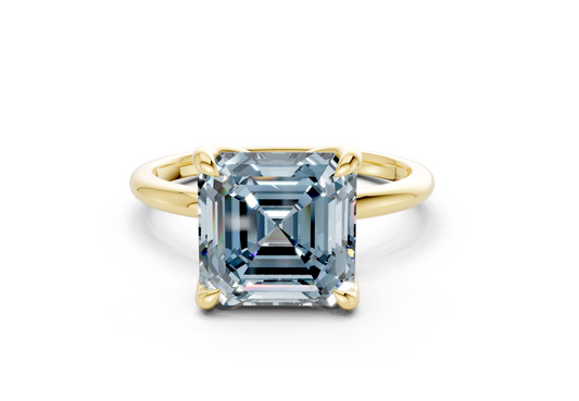 Phoenix Blue Diamond Solitaire Asscher Cut 2.3mm Engagement Ring