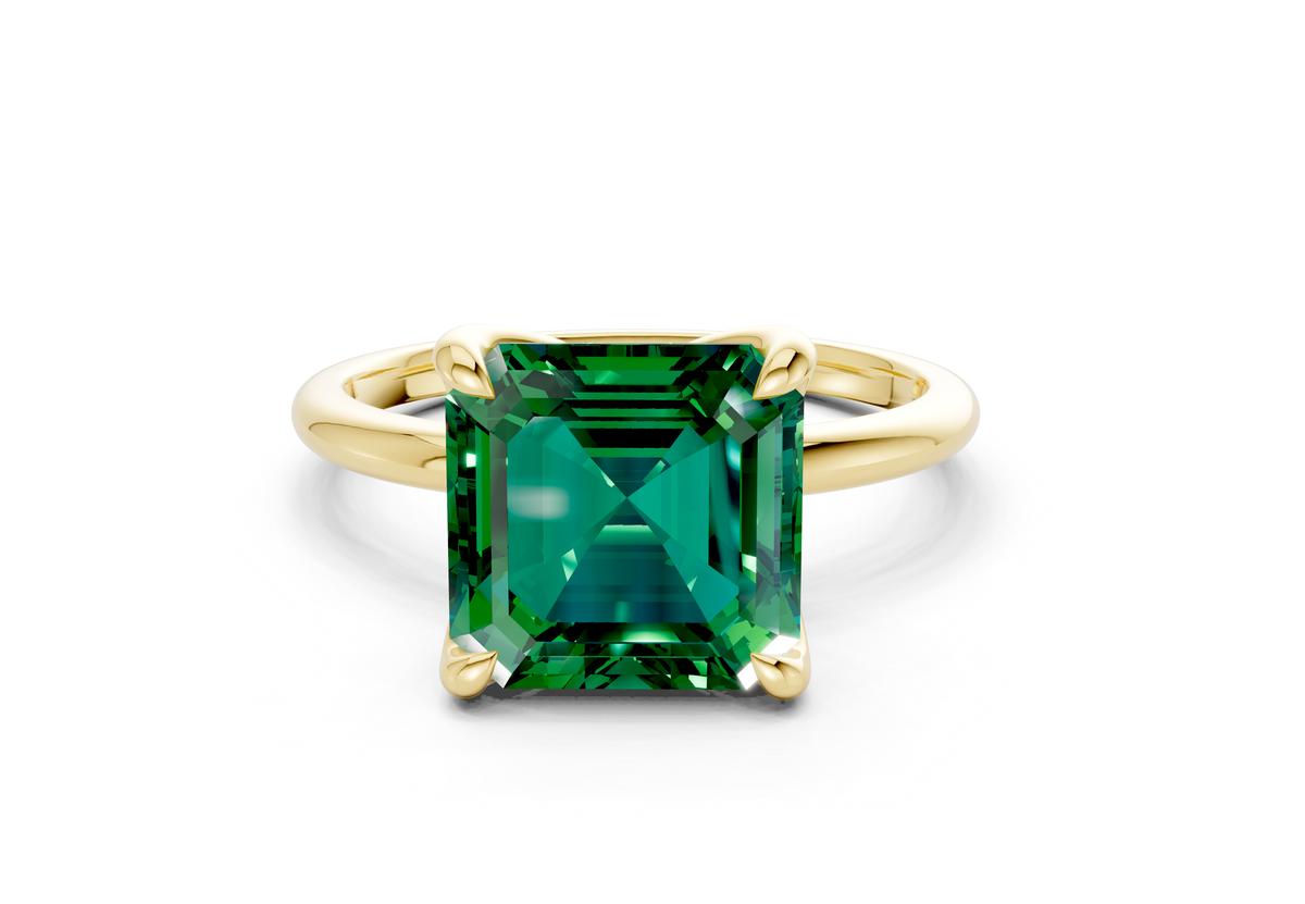 Phoenix Emerald Gemstone Solitaire Asscher Cut 2.3mm Engagement Ring