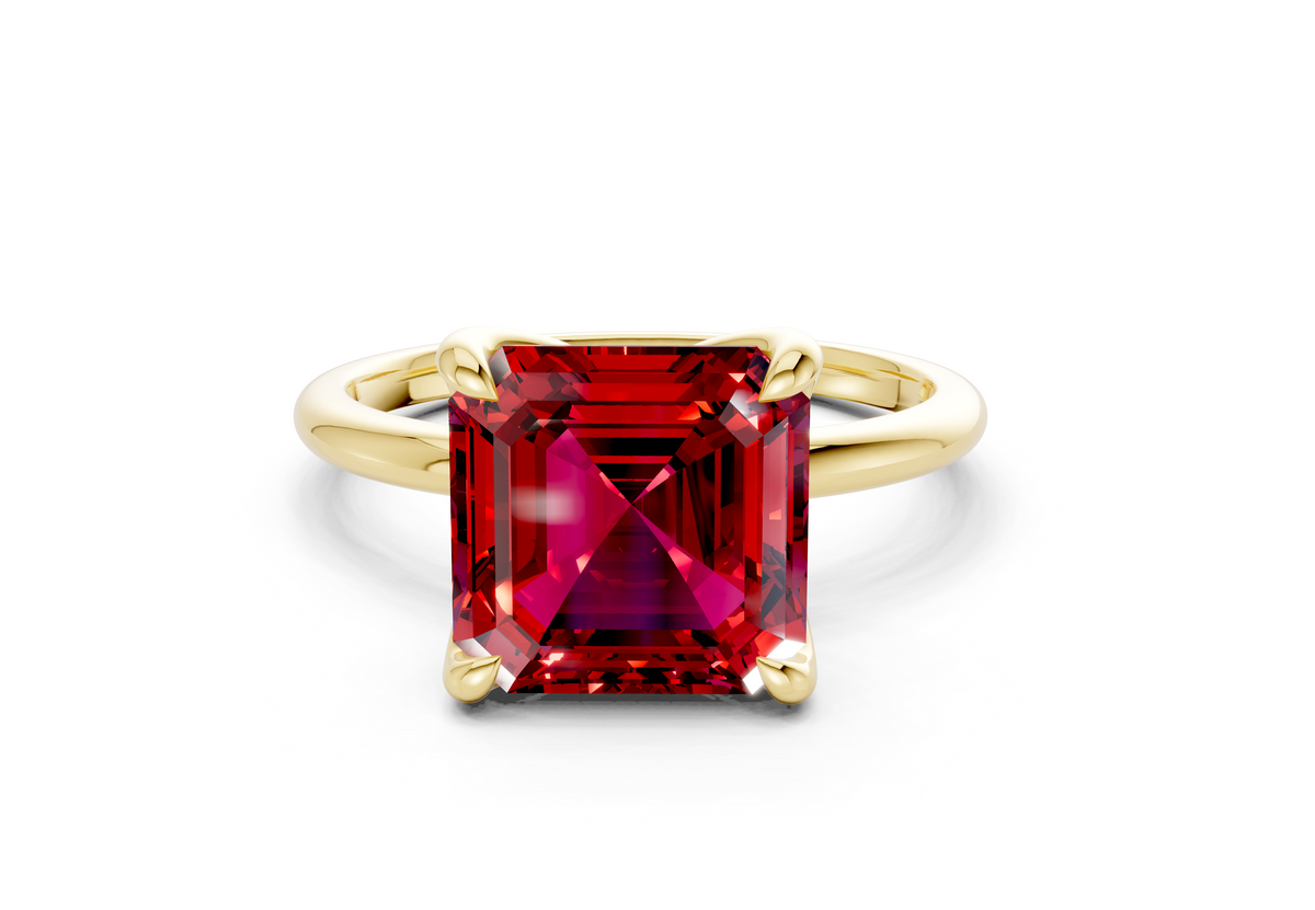 Phoenix Ruby Gemstone Solitaire Asscher Cut 2mm Engagement Ring