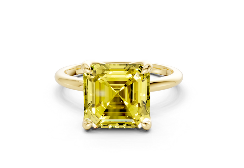 Phoenix Yellow Diamond Solitaire Asscher Cut 2.3mm Engagement Ring