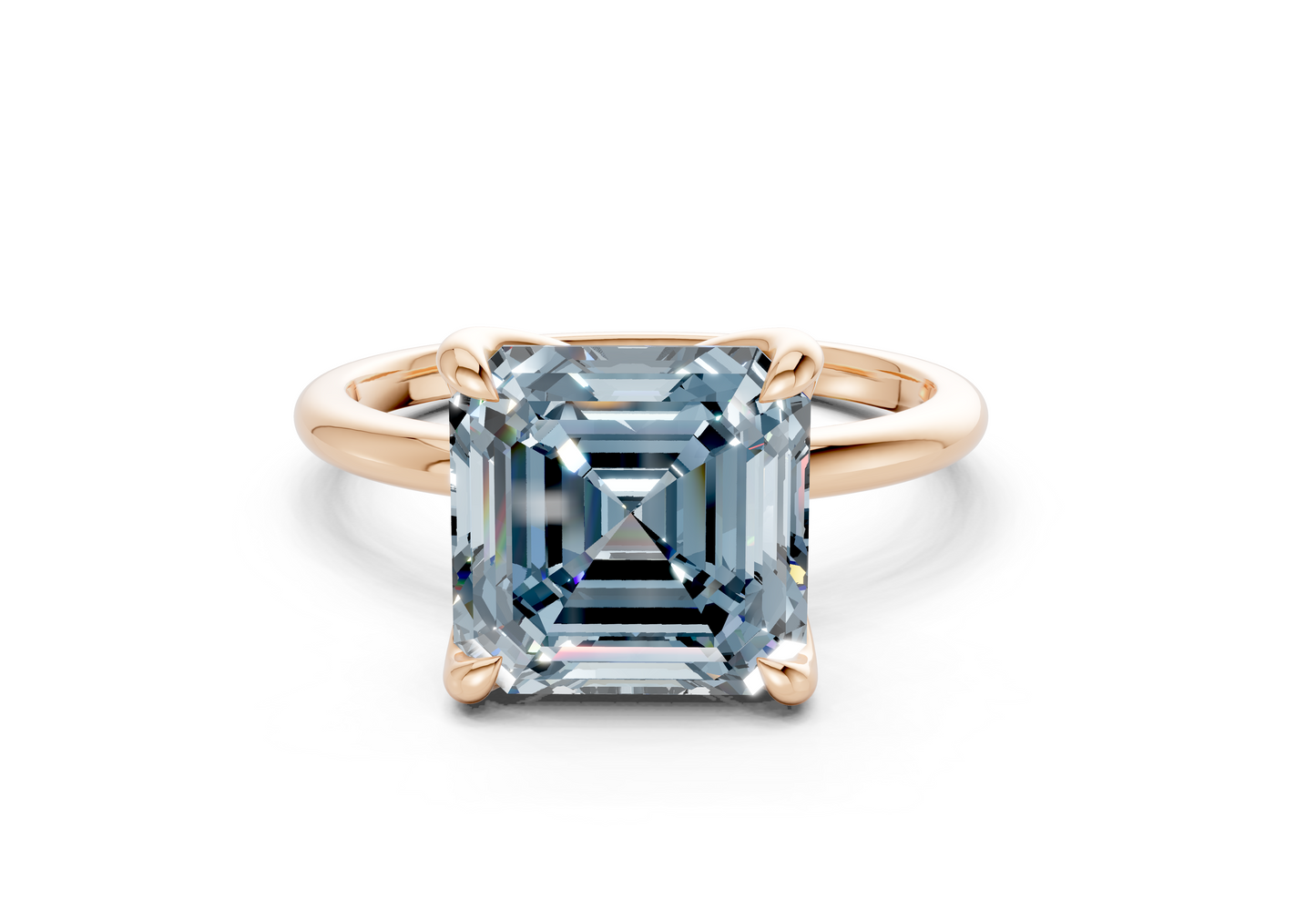 Phoenix Blue Diamond Solitaire Asscher Cut 2.3mm Engagement Ring