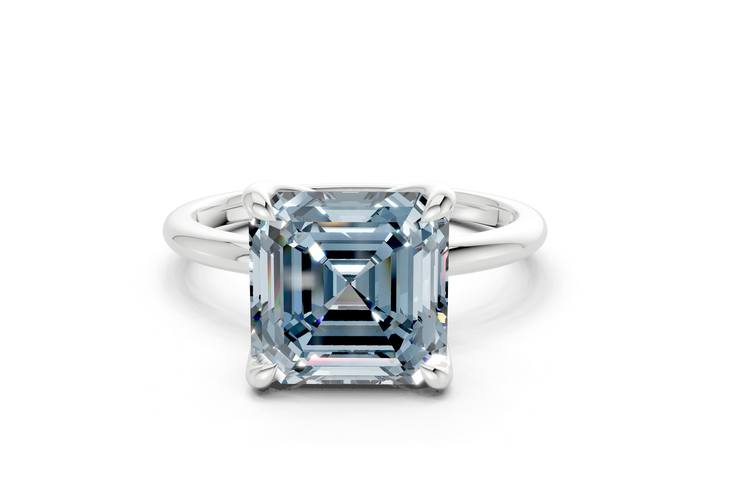 Phoenix Blue Diamond Solitaire Asscher Cut 2.3mm Engagement Ring