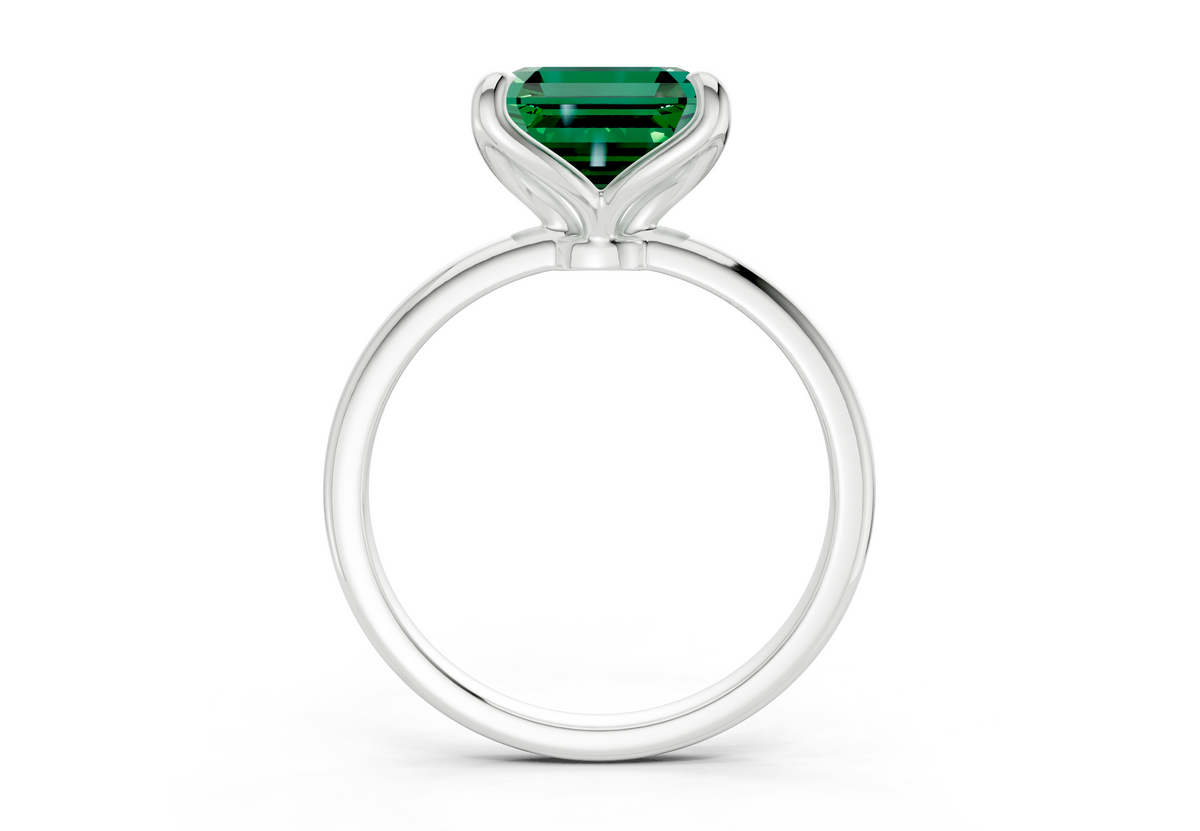 Phoenix Emerald Gemstone Solitaire Asscher Cut 1.8mm Engagement Ring