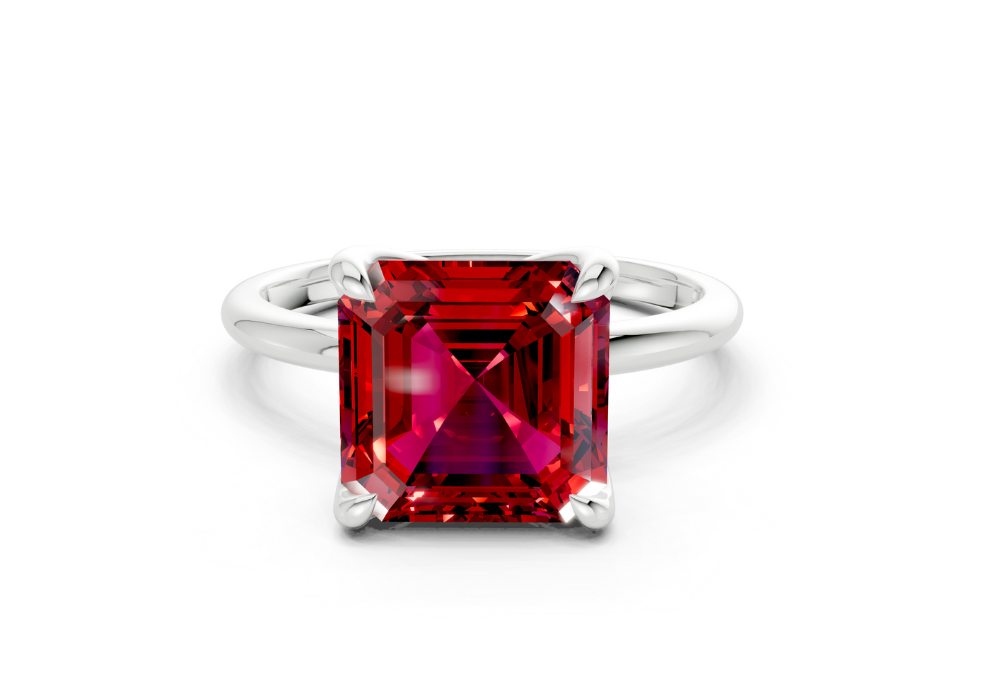 Phoenix Ruby Gemstone Solitaire Asscher Cut 2mm Engagement Ring