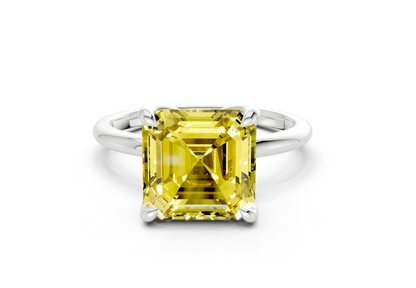 Phoenix Yellow Diamond Solitaire Asscher Cut 2mm Engagement Ring
