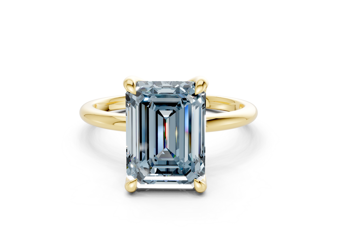 Phoenix Blue Diamond Solitaire Emerald Cut 1.8mm Engagement Ring
