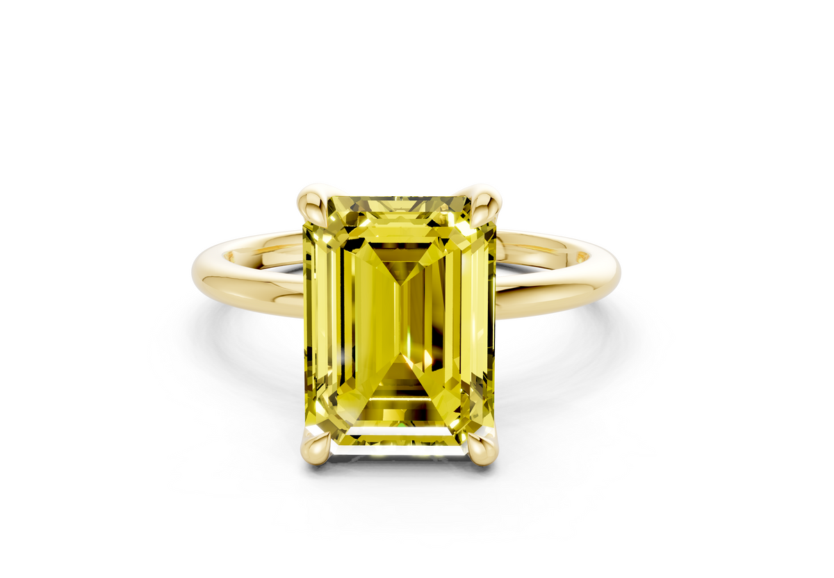 Phoenix Yellow Diamond Solitaire Emerald Cut 1.8mm Engagement Ring