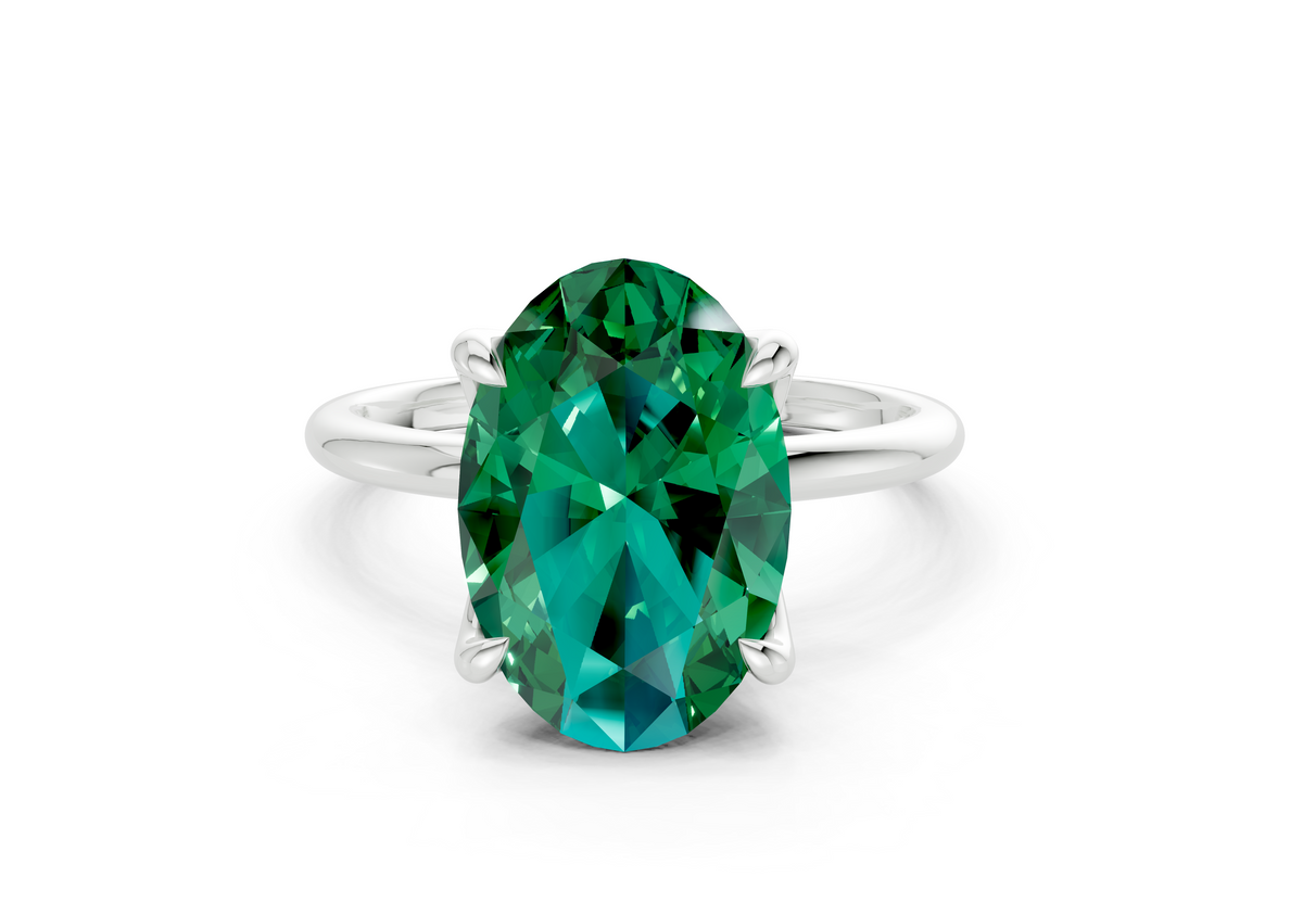 Phoenix Emerald Gemstone Solitaire Oval Cut 1.8mm Engagement Ring