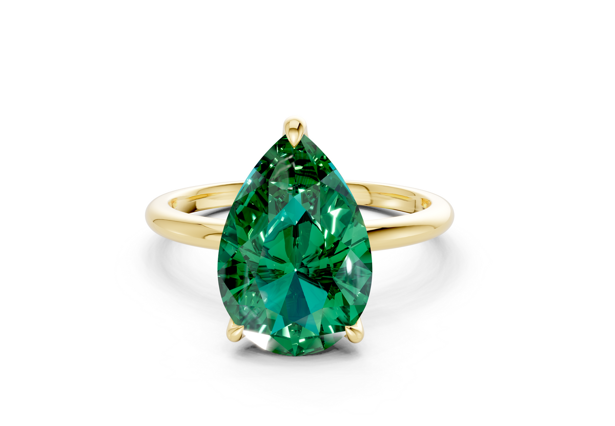 Phoenix Emerald Gemstone Solitaire Pear Cut 2mm Engagement Ring