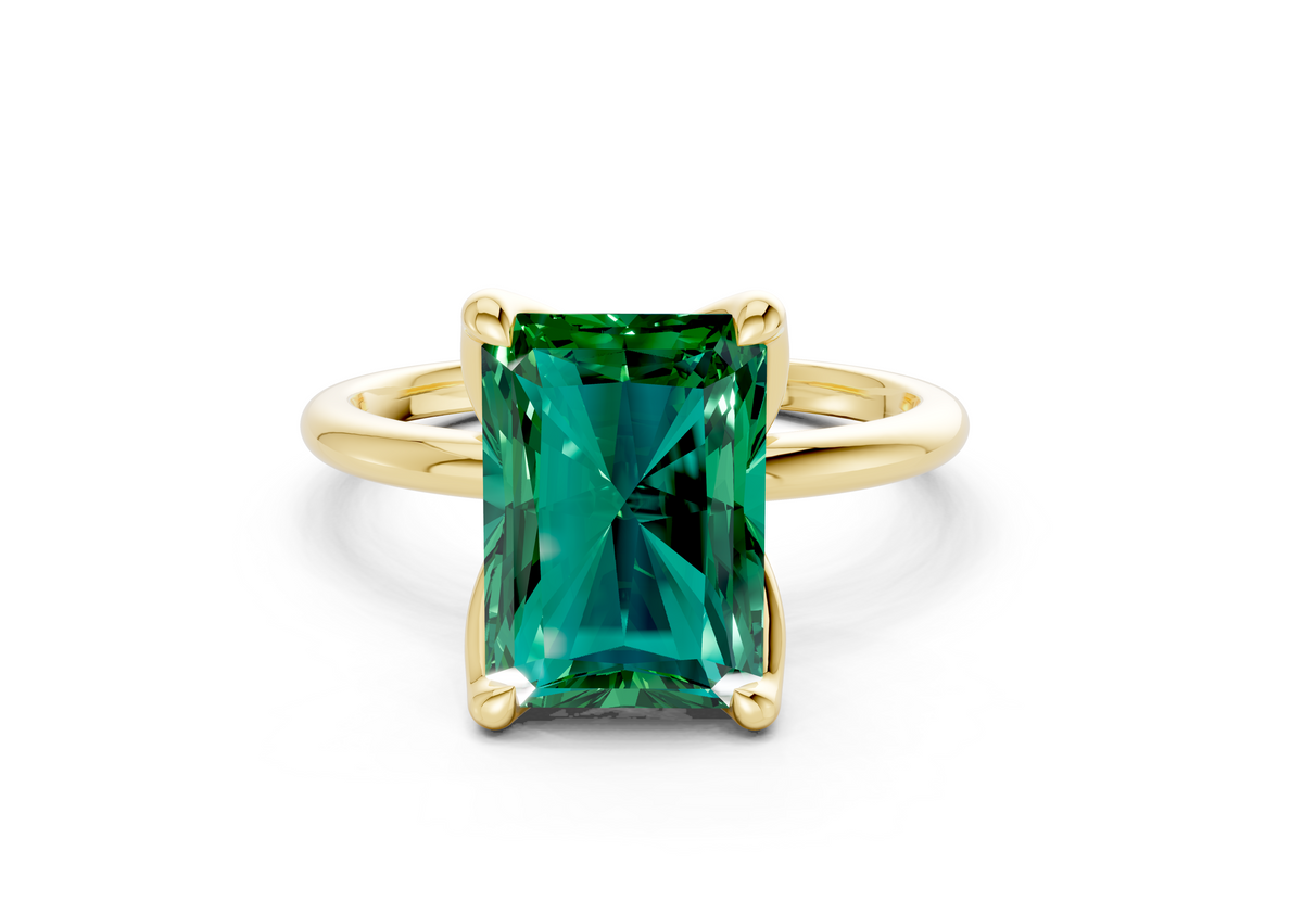 Phoenix Emerald Gemstone Solitaire Radiant Cut 1.8mm Engagement Ring