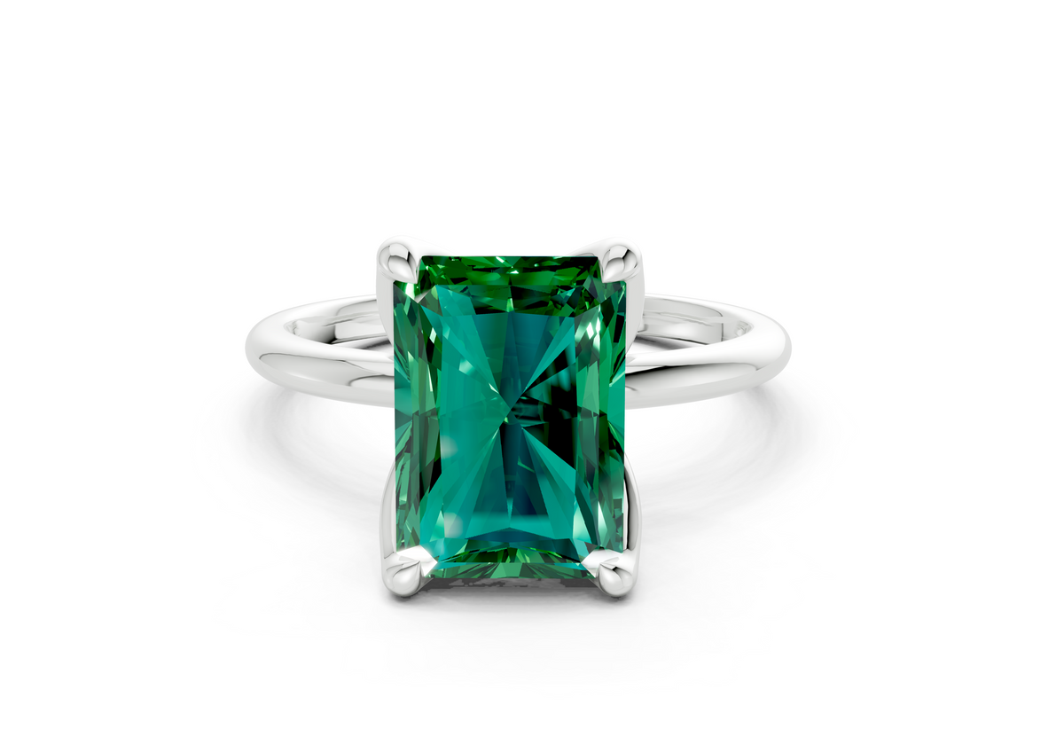 Phoenix Emerald Gemstone Solitaire Radiant Cut 1.8mm Engagement Ring