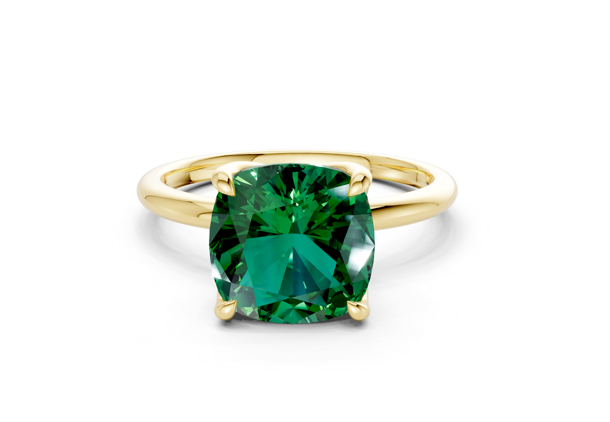 Phoenix Emerald Gemstone Solitaire Cushion Squareuare Cut 1.8mm Engagement Ring
