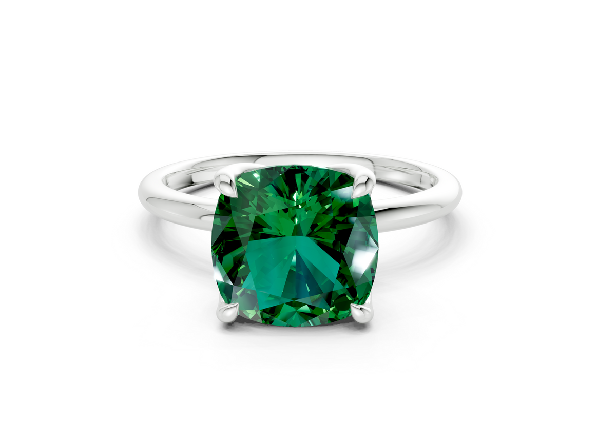 Phoenix Emerald Gemstone Solitaire Cushion Squareuare Cut 1.8mm Engagement Ring