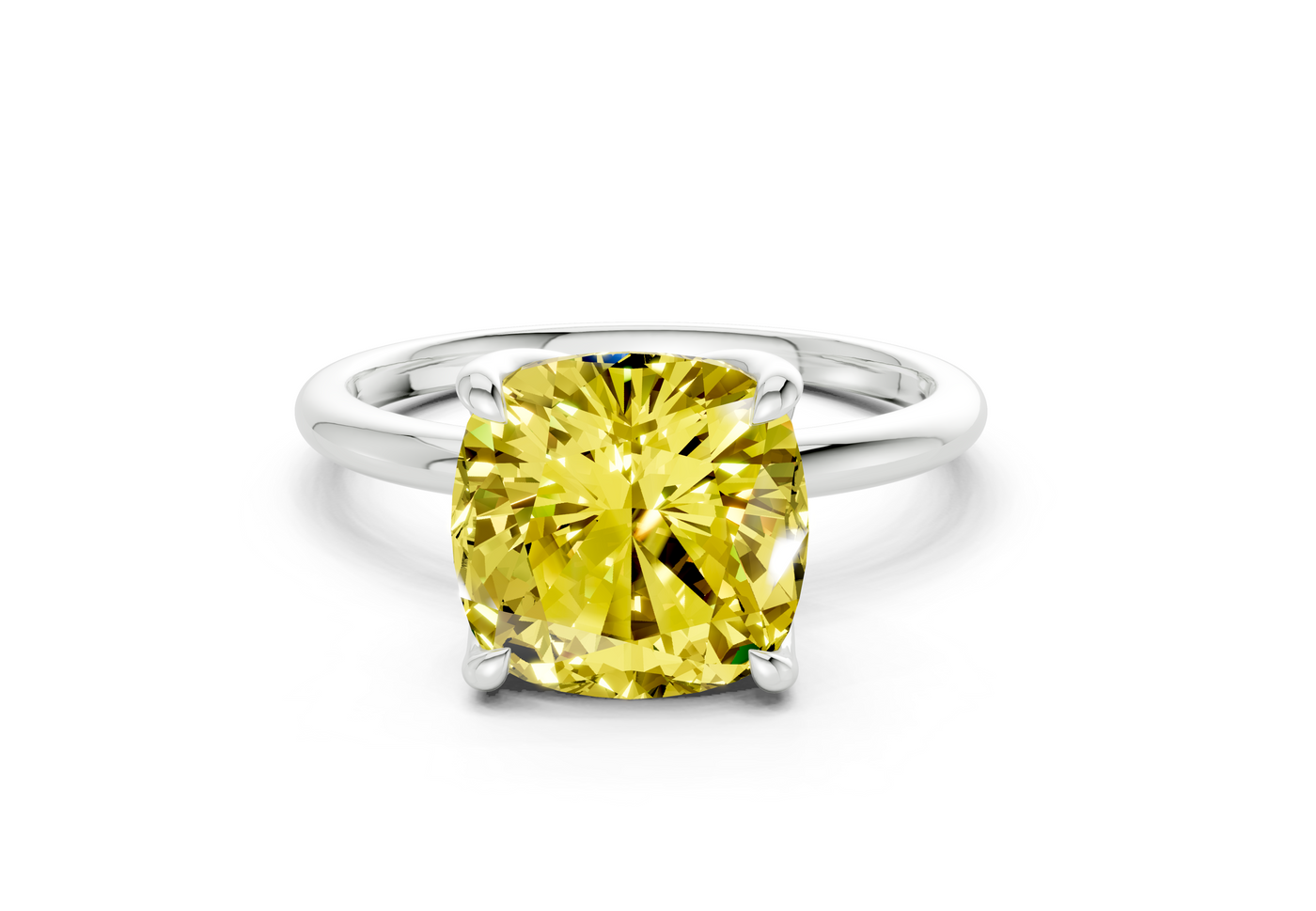 Phoenix Yellow Diamond Solitaire Cushion Squareuare Cut 1.8mm Engagement Ring