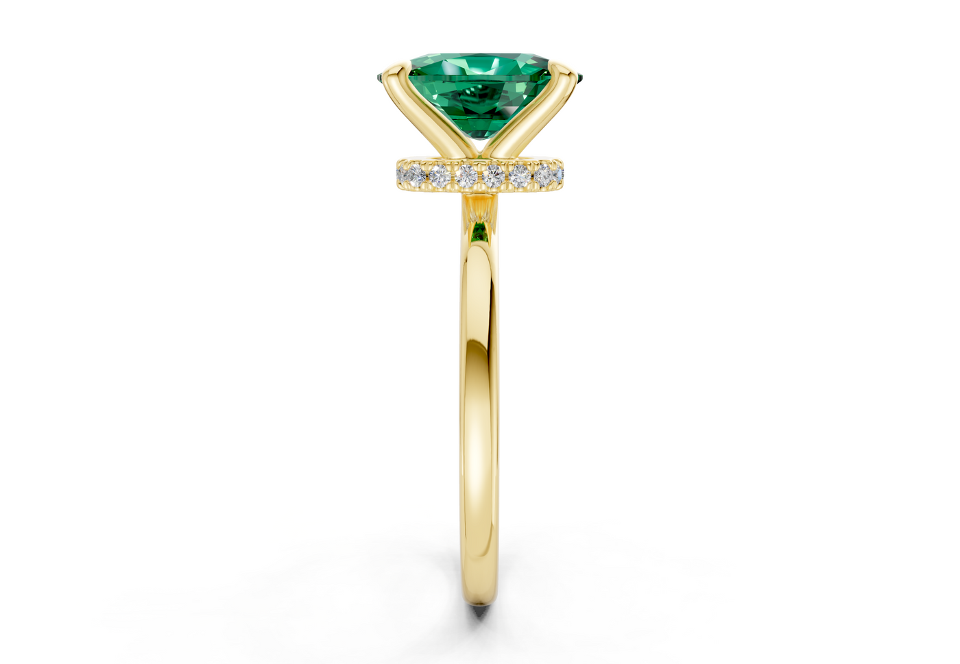 Seraphina Emerald Gemstone Solitaire Elongated Cushion Cut 1.8mm Engagement Ring
