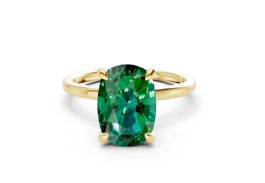 Seraphina Emerald Gemstone Solitaire Elongated Cushion Cut 1.8mm Engagement Ring