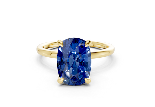 Seraphina Sapphire Gemstone Solitaire Elongated Cushion Cut 1.8mm Engagement Ring