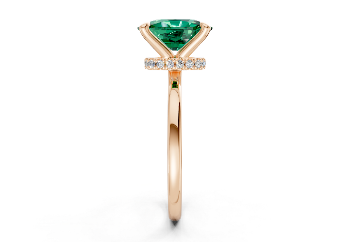 Seraphina Emerald Gemstone Solitaire Elongated Cushion Cut 1.8mm Engagement Ring