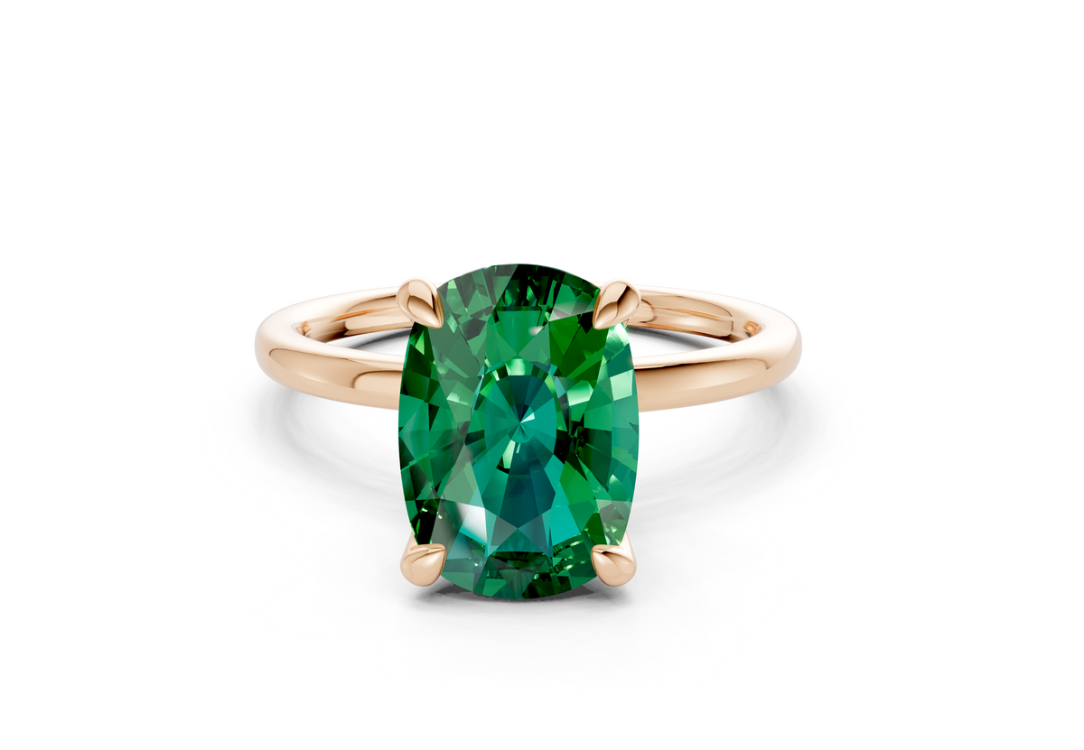 Seraphina Emerald Gemstone Solitaire Elongated Cushion Cut 1.8mm Engagement Ring