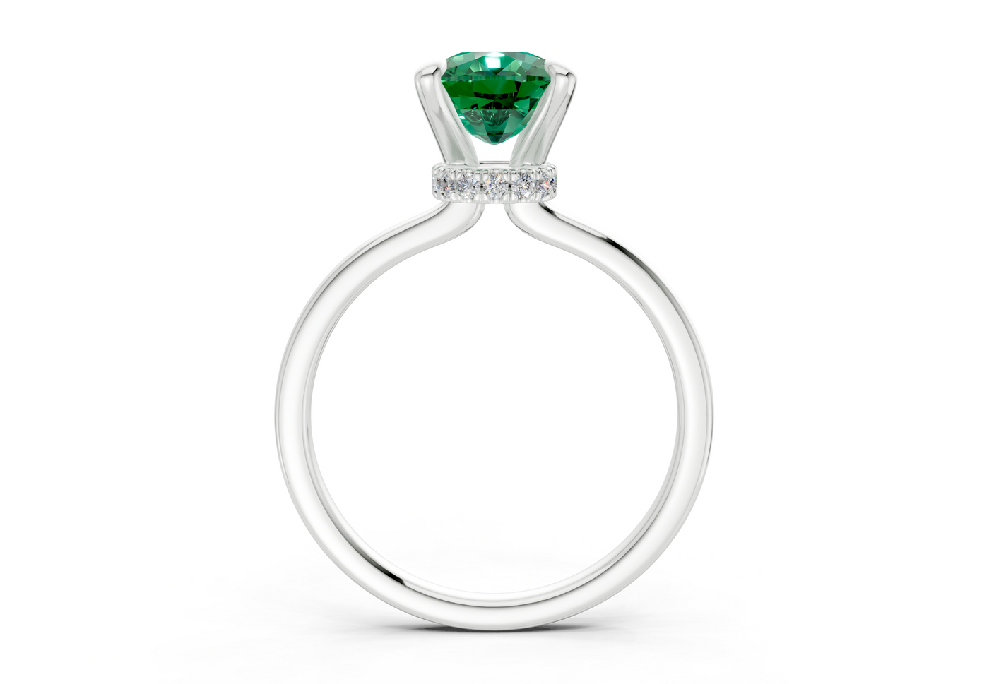 Seraphina Emerald Gemstone Solitaire Elongated Cushion Cut 1.8mm Engagement Ring