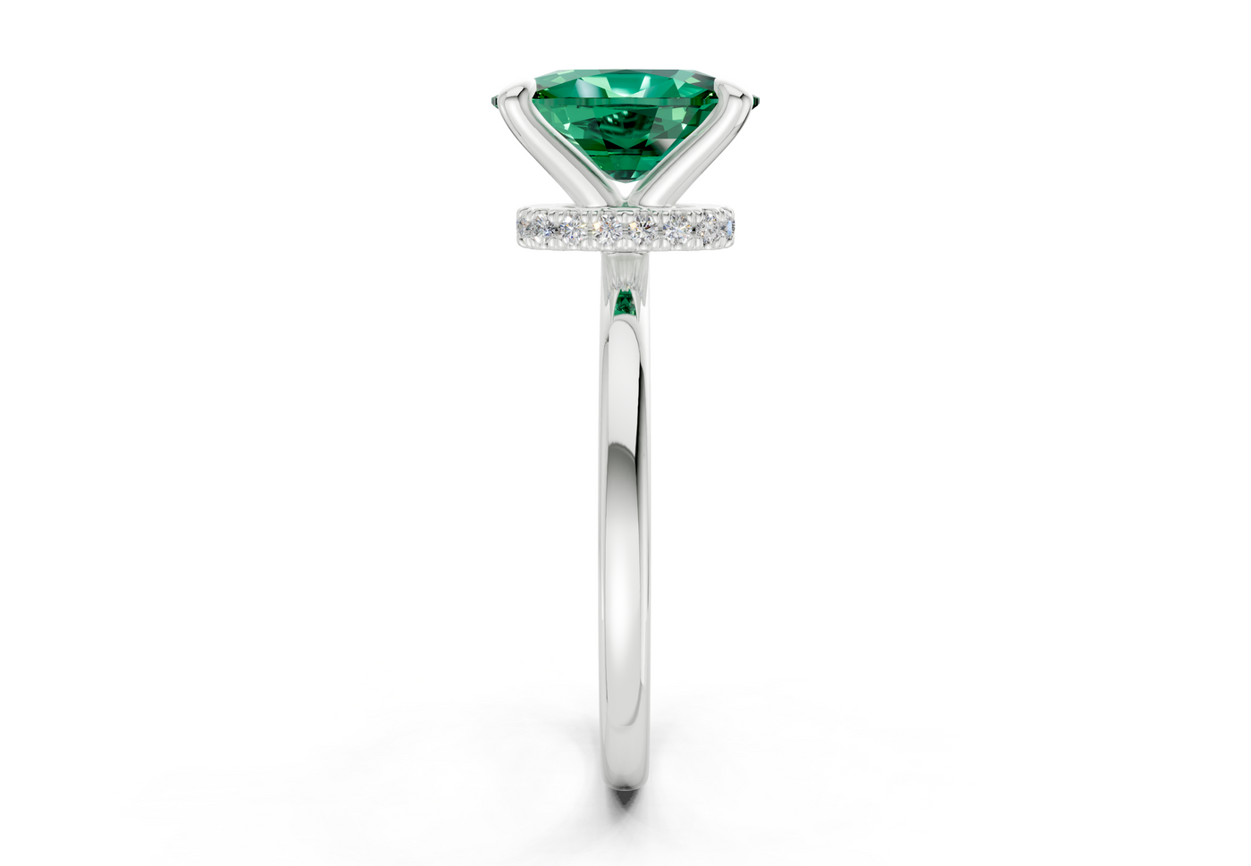Seraphina Emerald Gemstone Solitaire Elongated Cushion Cut 1.8mm Engagement Ring
