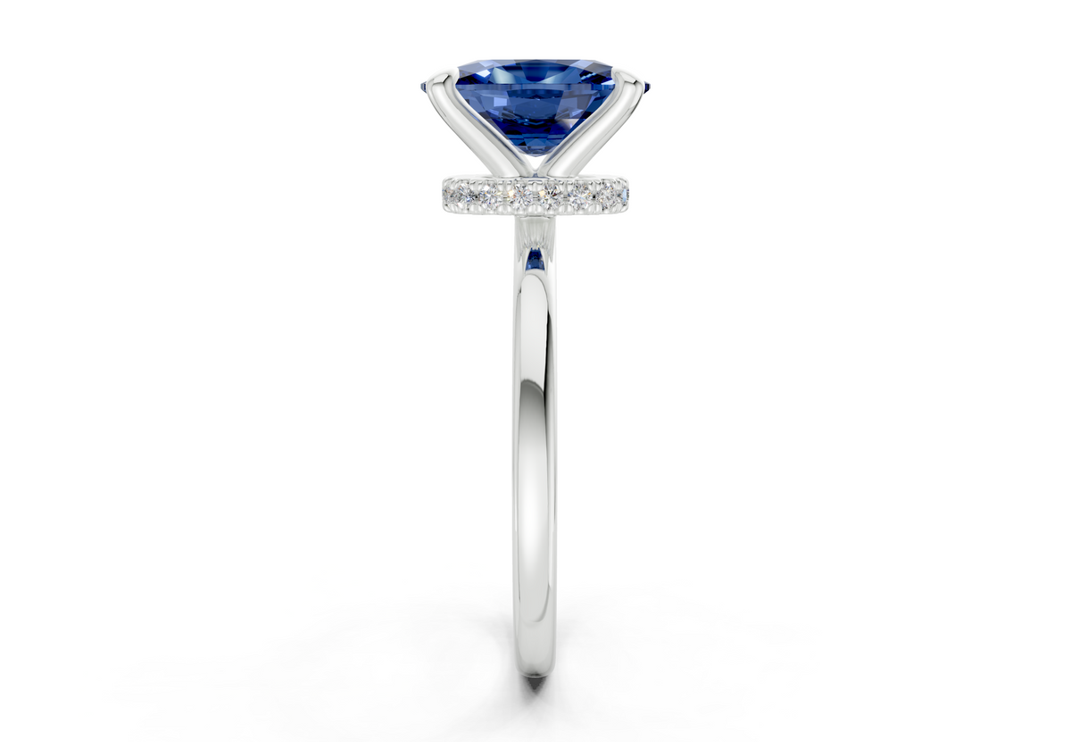 Seraphina Sapphire Gemstone Solitaire Elongated Cushion Cut 1.8mm Engagement Ring