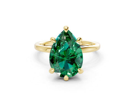 Seraphina Emerald Gemstone Solitaire Pear Cut 1.8mm Engagement Ring