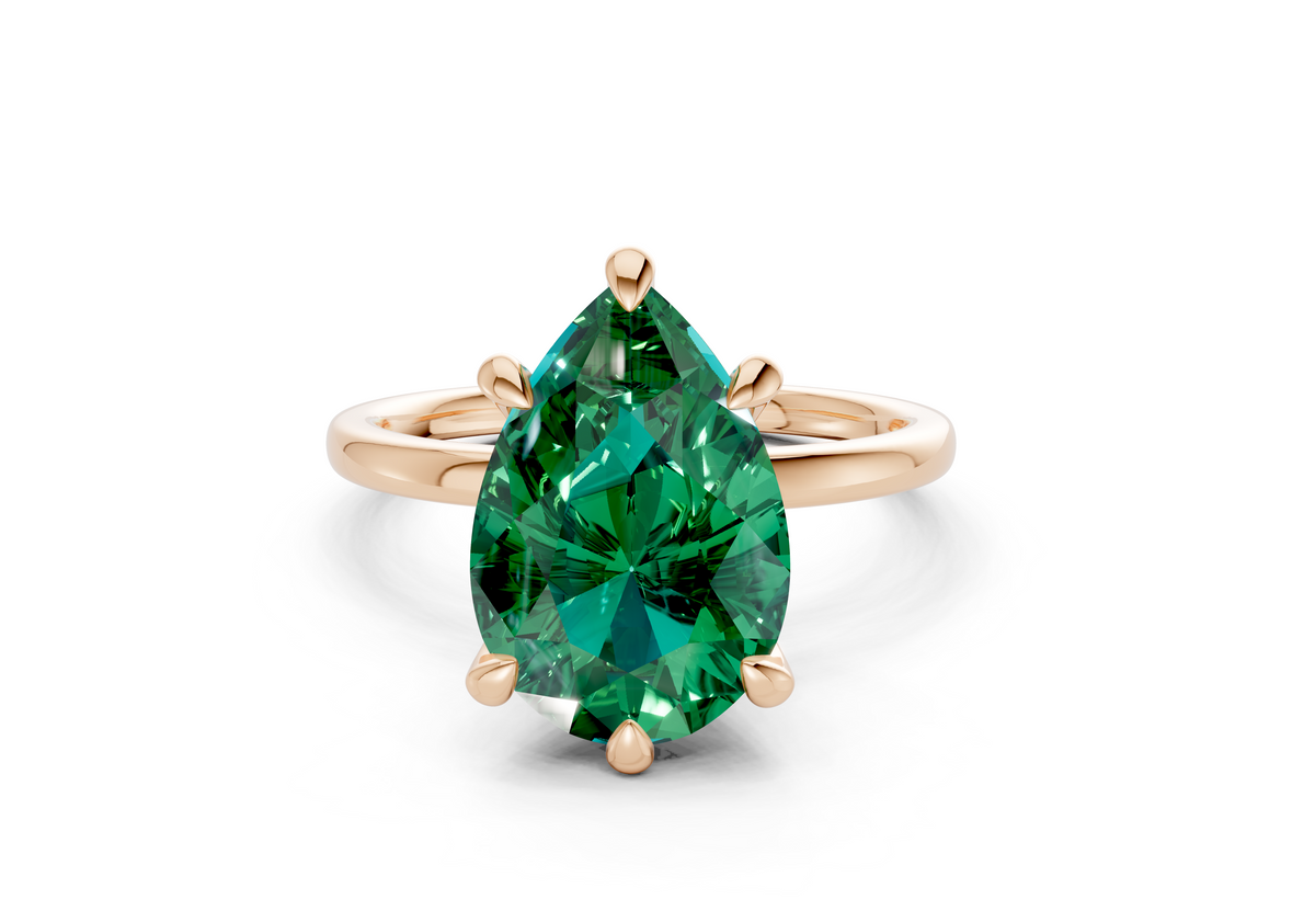 Seraphina Emerald Gemstone Solitaire Pear Cut 1.8mm Engagement Ring