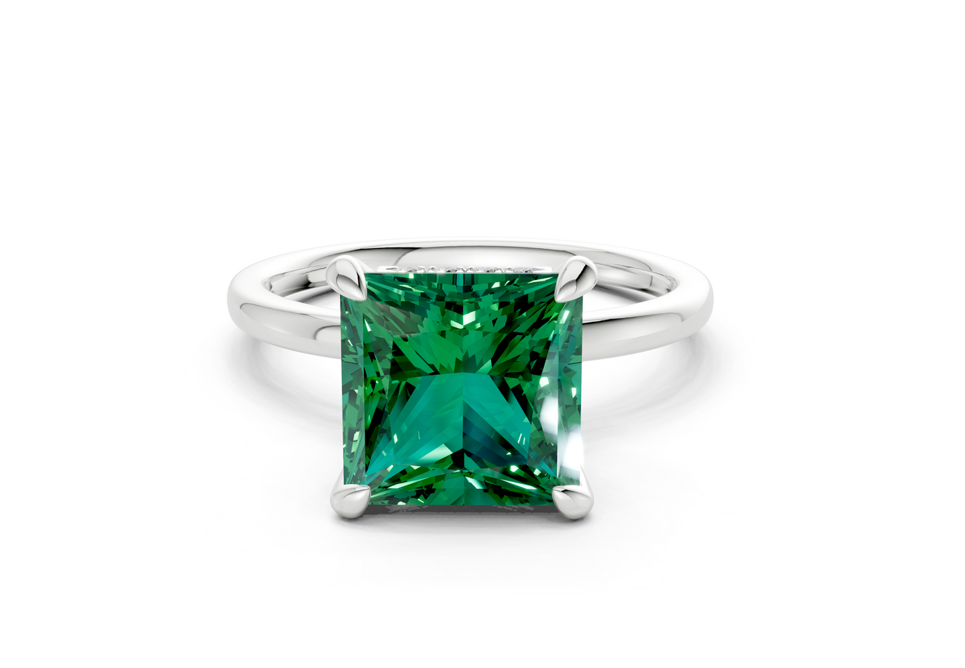 Seraphina Emerald Gemstone Solitaire Princess Cut 1.8mm Engagement Ring