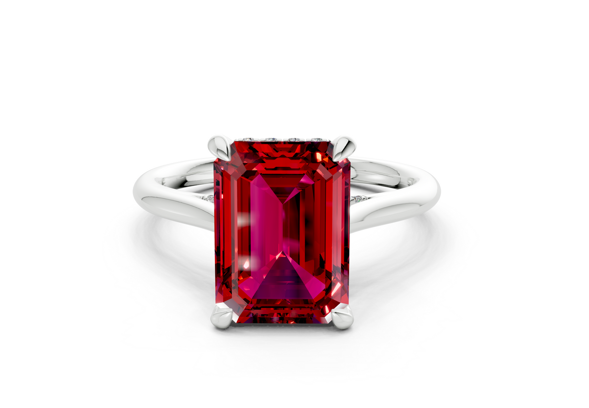 Piper Ruby Gemstone Solitaire Emerald Cut 1.8mm Engagement Ring