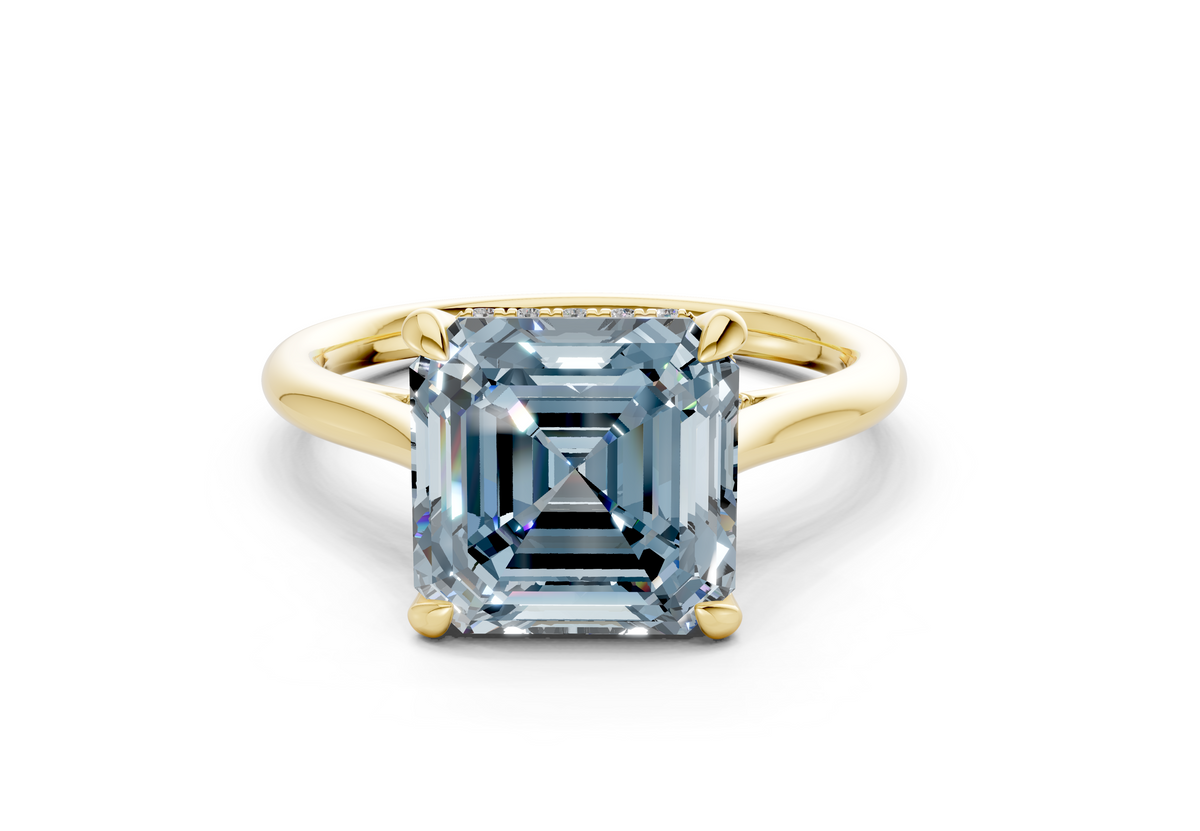 Piper Blue Diamond Solitaire Asscher Cut 1.8mm Engagement Ring