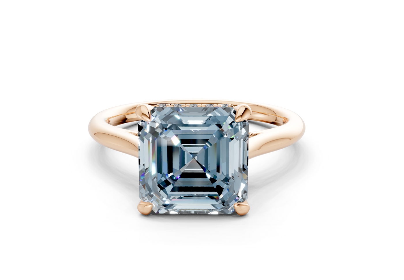 Piper Blue Diamond Solitaire Asscher Cut 1.8mm Engagement Ring