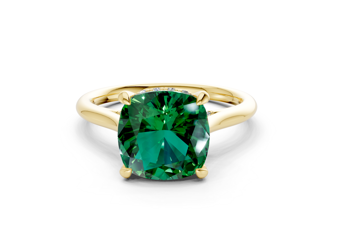 Piper Emerald Gemstone Solitaire Cushion Squareuare Cut 2mm Engagement Ring