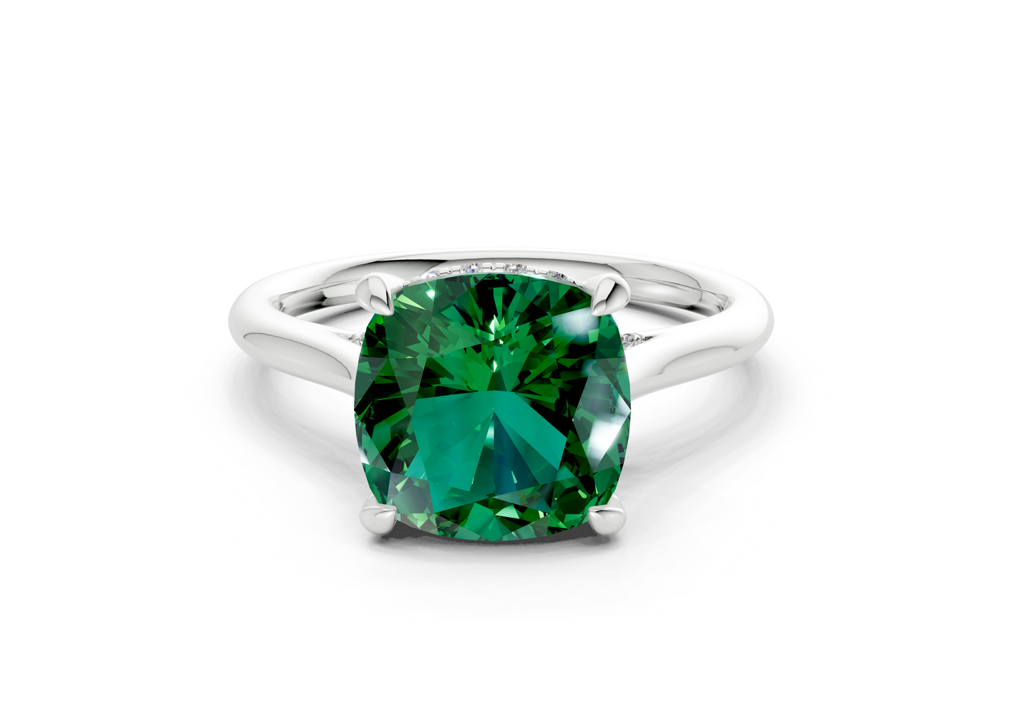 Piper Emerald Gemstone Solitaire Cushion Squareuare Cut 2.3mm Engagement Ring