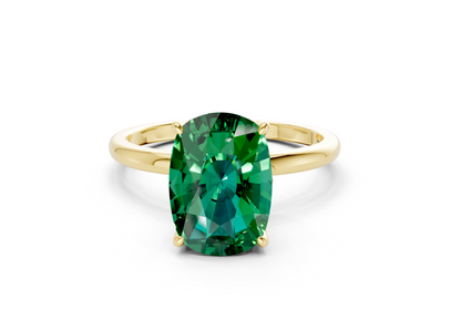 Skye Emerald Gemstone Solitaire Elongated Cushion Cut 1.8mm Engagement Ring