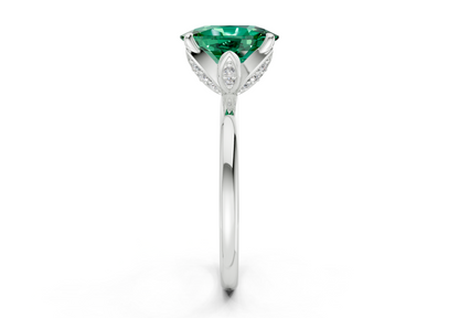 Skye Emerald Gemstone Solitaire Elongated Cushion Cut 1.8mm Engagement Ring