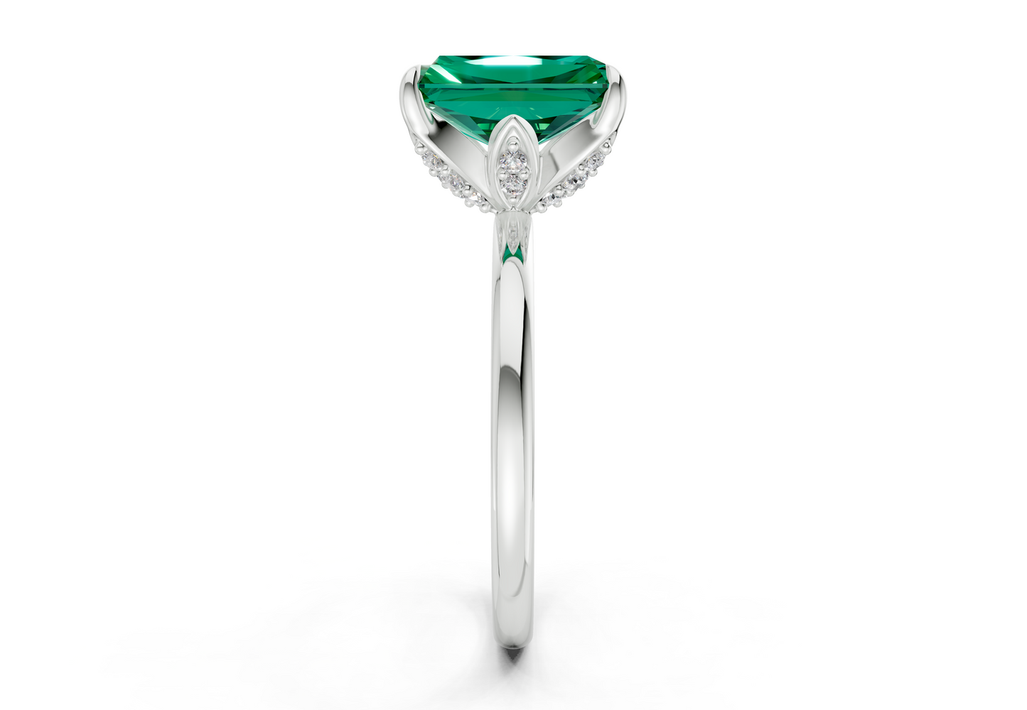 Skye Emerald Gemstone Solitaire Radiant Cut 1.8mm Engagement Ring