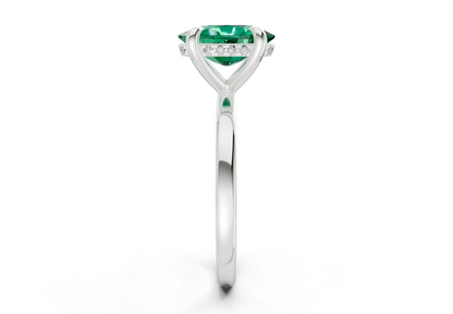 Solstice Emerald Gemstone Solitaire Elongated Cushion Cut 2mm Engagement Ring